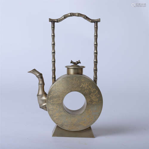 CHINESE WHITE COPPER LONG HANDLE KETTLE