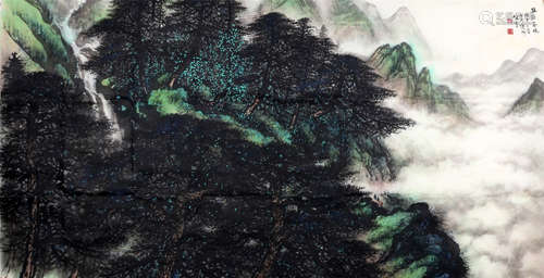 CHINESE SCROLL PAINTING OF PINE IN MOUNTAIN