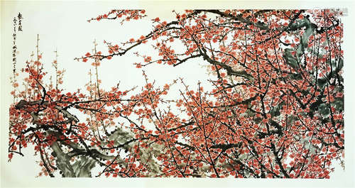 CHINESE SCROLL PAINTING OF PLUM BLOSSOMMING