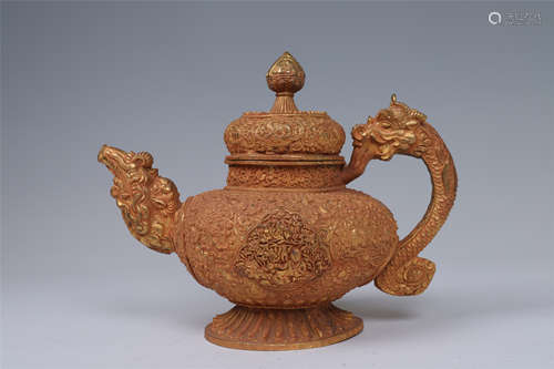 CHINESE GILT BRONZE KETTLE