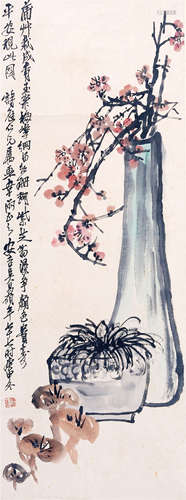 CHINESE SCROLL PAINTING OF FLOWER IN VASE