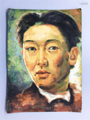 CHINESE OIL PAINTING OF MAN'S PORTRAIT ON PAPER