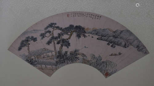 CHINESE FAN PAINTING OF RIVER VIEWS