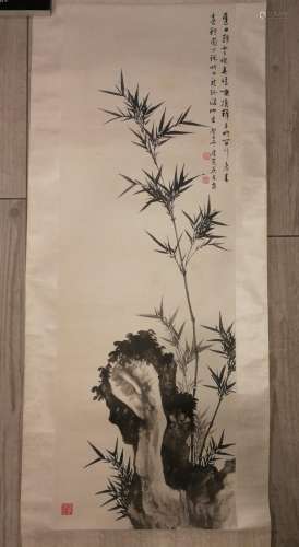 Chinese Bamboo Painting Scroll Artist Unknown