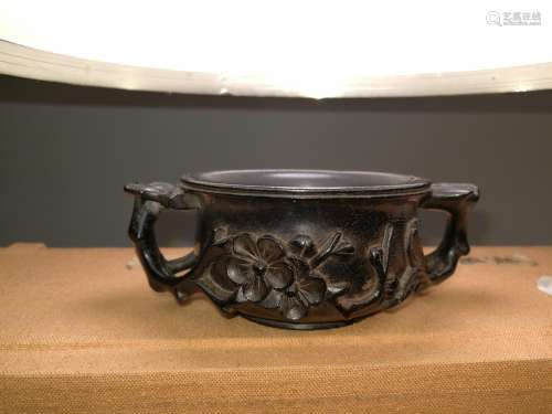 Qing Dynasty Chinese Zitan Carving Flower Cup