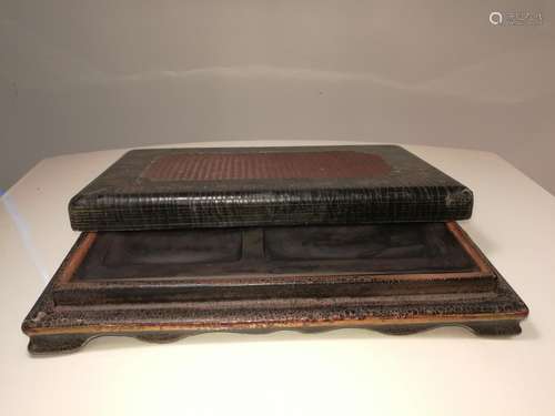 Qing Dynasty Chinese Duan Inkstone Original Lacquer Box