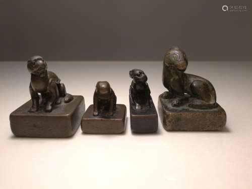 Set of Four Chinese Bronze Beast Seals Perhaps Ming Dynasty