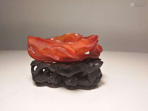 Qing Dy Chinese Red Agate Carving Brushwasher