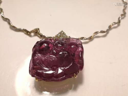 Exquisite Rose Red Tourmaline Carving Pendant