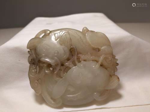 Ming/Qing Dy HE TIAN Jade Carving Two Fishes