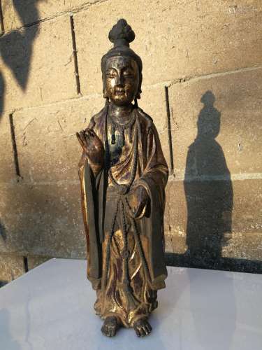 Song/Yuan Dy Painted Golden Bronze Guanyin Bodhisattva
