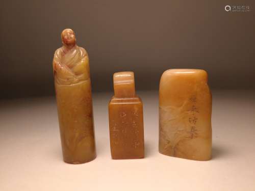 Three Chinese Shoushan Stone Carving Seal Artist Signed