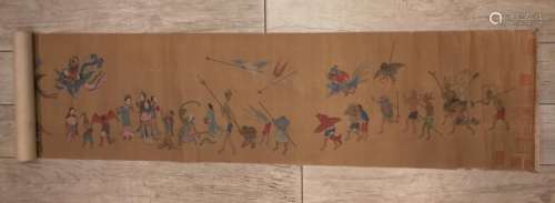 Qing Chinese Painting Long Scroll Signed DING GUAN PENG