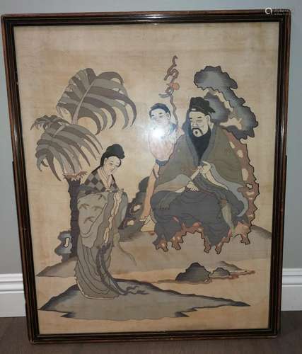 Late Qing Dynasty Chinese Kesi Figure Hanging Screen