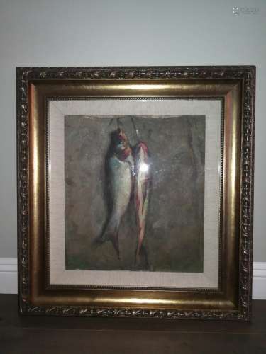 WU ZUOREN (1908-1997) Oil Painting Two Fishes Signed