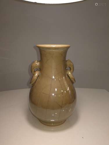 Qing Dy Chinese Yellow-Glazed Double Ears Vase