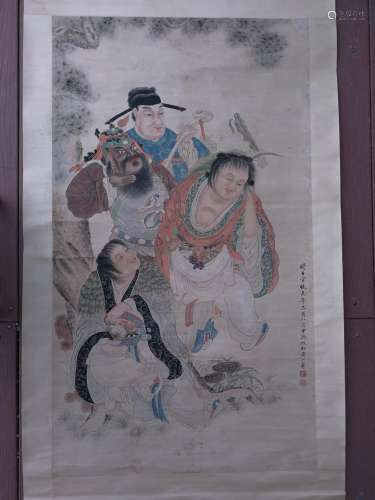 Large Qing Dy HUANG SHAN SHOU Figure Painting Scroll