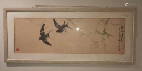 1961 HUANG LEISHENG Colorful Ink Painting Swallows