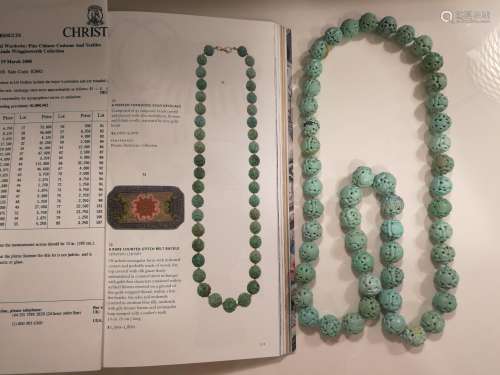 A Chinese Pierced Turquoise Bead Necklace
