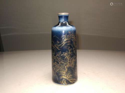 Qing Dy Blue Glazed Porcelain Snuff Bottle