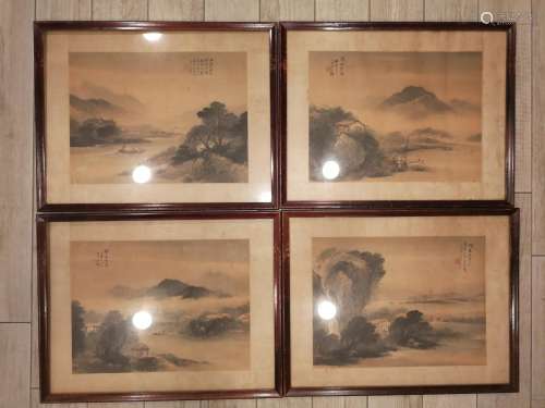 Four Qing Dy Chinese Landscape Paintings By Wu Shixian