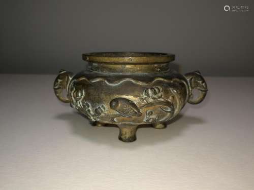 Qing Dy Chinese High Relief Gilt Bronze Incense Burner