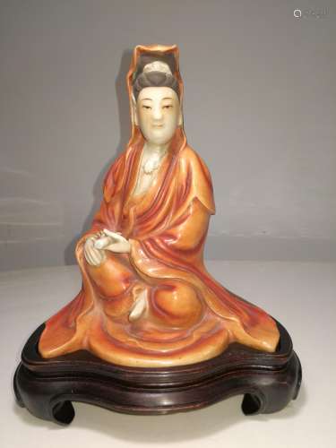 Qing Dy Chinese Porcelain Sitting Guanyin Statue
