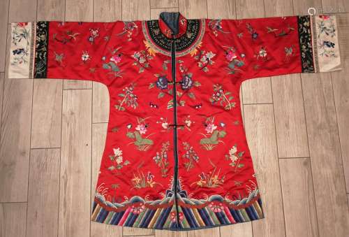 Late Qing Dy Chinese Embroidery Red Apron Skirt