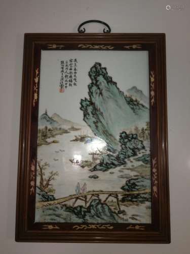 20th C. Chinese Painting Calligraphy Porcelain Plate