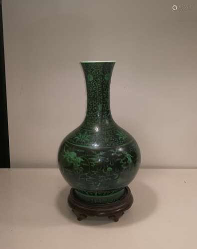 Chinese Green-Glazed Dragon Phoenix Vase KANGXI Mark