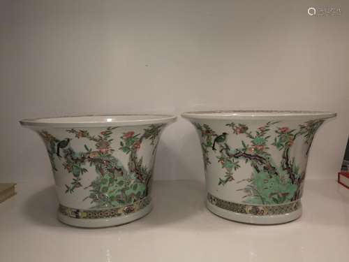 Pair of Chinese WUCAI Flower Pot Qing Kangxi