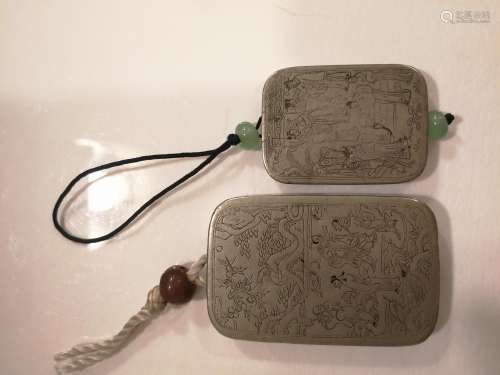 2 Chinese Exquisite Copper Carving Plates Circa 17th C.
