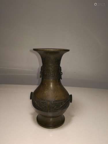 Ming/Qing Dynasty Chinese Double Ears Bronze Bottle