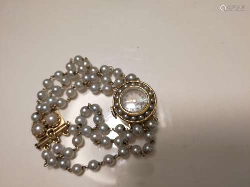 Old Natural Pearl Bracelet Gild Watch