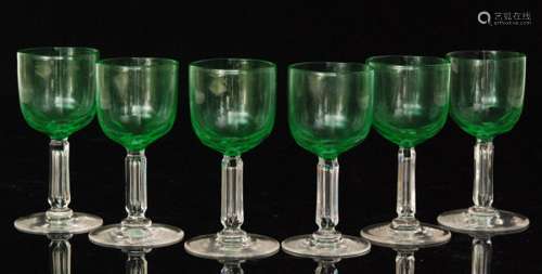 A set of six late 19th Century Uranium wine glasses