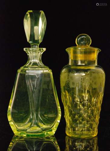 A 1930s John Walsh Walsh Uranium glass cocktail decanter