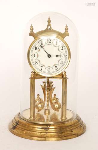 A 20th Century brass 365 day mantle clock in glass dome