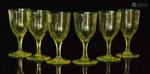 A set of six late 19th Century Uranium wine glasses