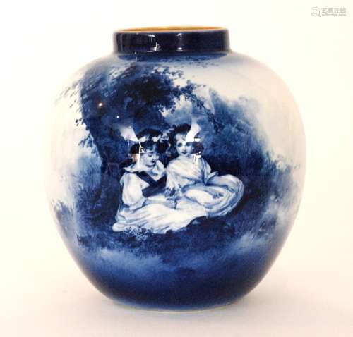 An early 20th Century Royal Doulton 'Blue Children' vase of ovoid form decorated with two girls sat under a tree