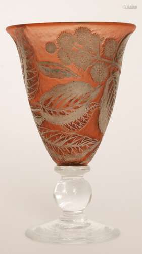 A Contemporary Jonathan Harris Unique Silver Cameo glass vase of footed conical form