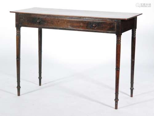 A George IV mahogany single drawer side table on ring turned legs