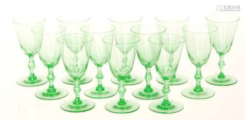 A set of twelve late 19th Century Uranium wine glasses