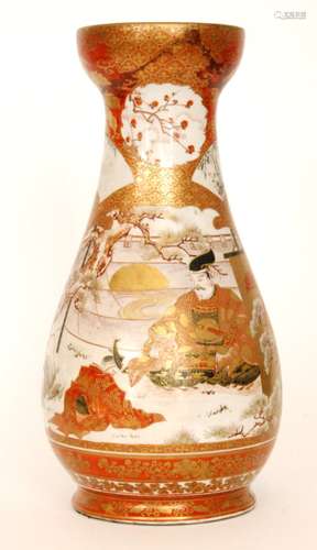 A large late 19th Century Japanese vase decorated with two rabbits amidst foliage and to the reverse with a seated male figure dressed in a gilt robe