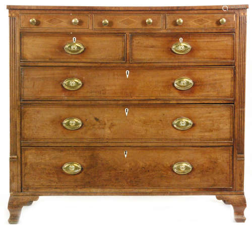 A 19th Century North Counties inlaid mahogany chest of five and four long drawers