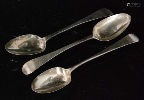 A pair of George III hallmarked silver serving spoons