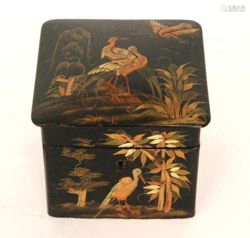 A 19th Century black lacquered single tea caddy