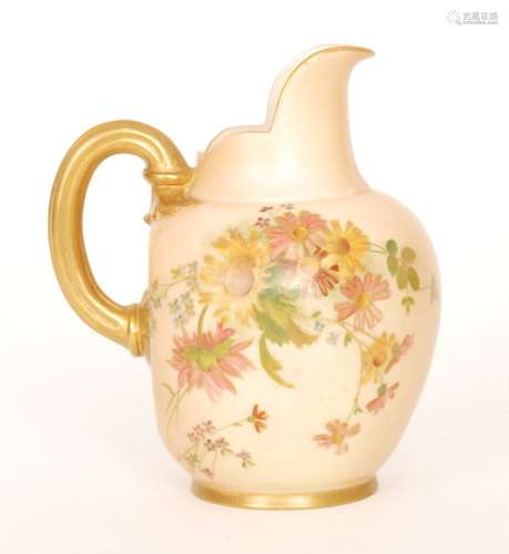 A Royal Worcester 1094 flatback jug decorated with sprays of flowers against a blush ivory ground