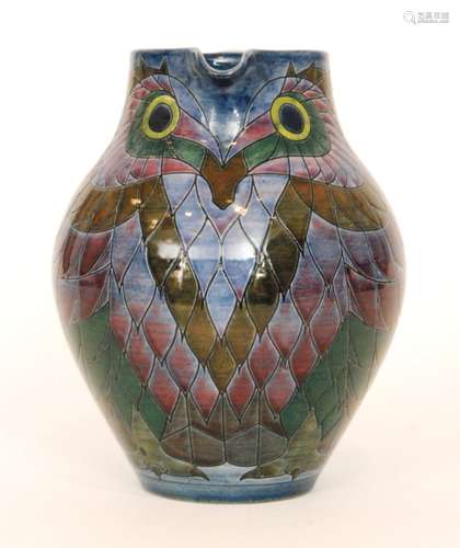 A Dennis China Works jug decorated to a design by Sally Tuffin with an incised owl