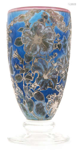 A contemporary Jonathan Harris Unique Patunia Silver Cameo glass vase of footed sleeve form