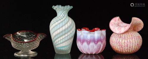 A late 19th Century Stourbridge glass vase of fluted ovoid form with folded rim